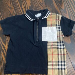 Burberry Kids Black and Beige Checkered Polo Shirt